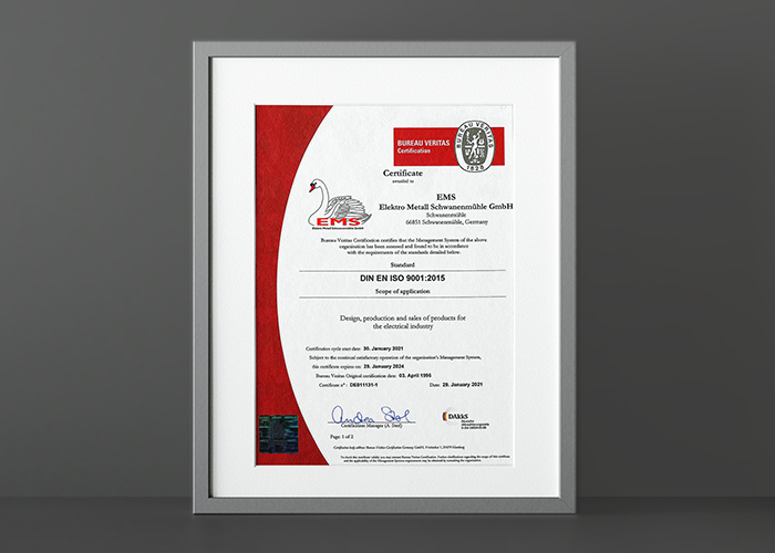 EMS DIN ISO 9001:2015 certificate